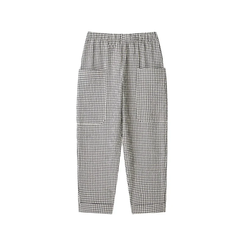 Damen Karierte Relaxed-Fit Stoffhose mit elastischem Bund und aufgesetzten Taschen Drune