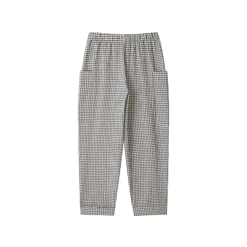 Damen Karierte Relaxed-Fit Stoffhose mit elastischem Bund und aufgesetzten Taschen Drune