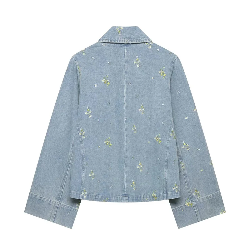 Damen Jeansjacke mit floraler Stickerei und kastiger Silhouette Drune