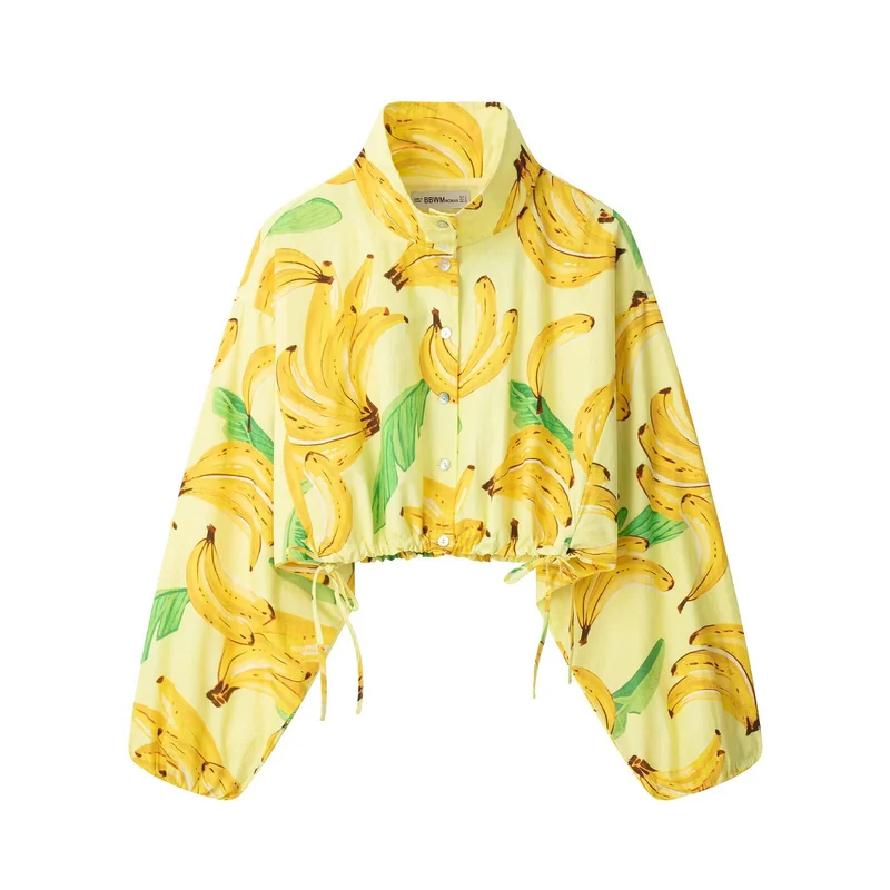 Damen Hochgeschnittene weite Schlaghose mit tropischem Bananenprint Drune