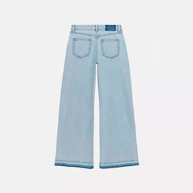 Damen Highwaist Cropped Wide‑Leg Jeans mit Häkelspitzen-Seitenstreifen Drune