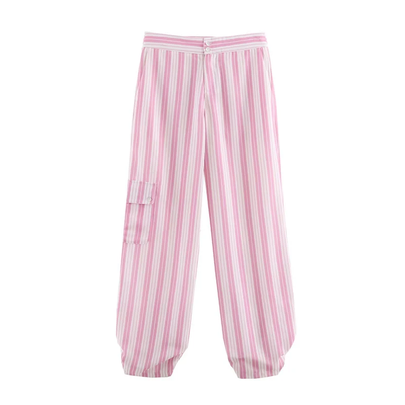 Damen Gestreifte weite Cargo-Hose mit hohem Bund Drune