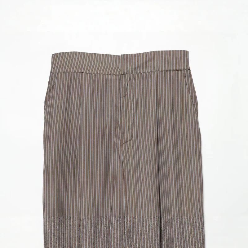 Damen Gestreifte Relaxed-Hose mit elastischem Taillenbund und bindbaren Knöchel-Schleifen Drune