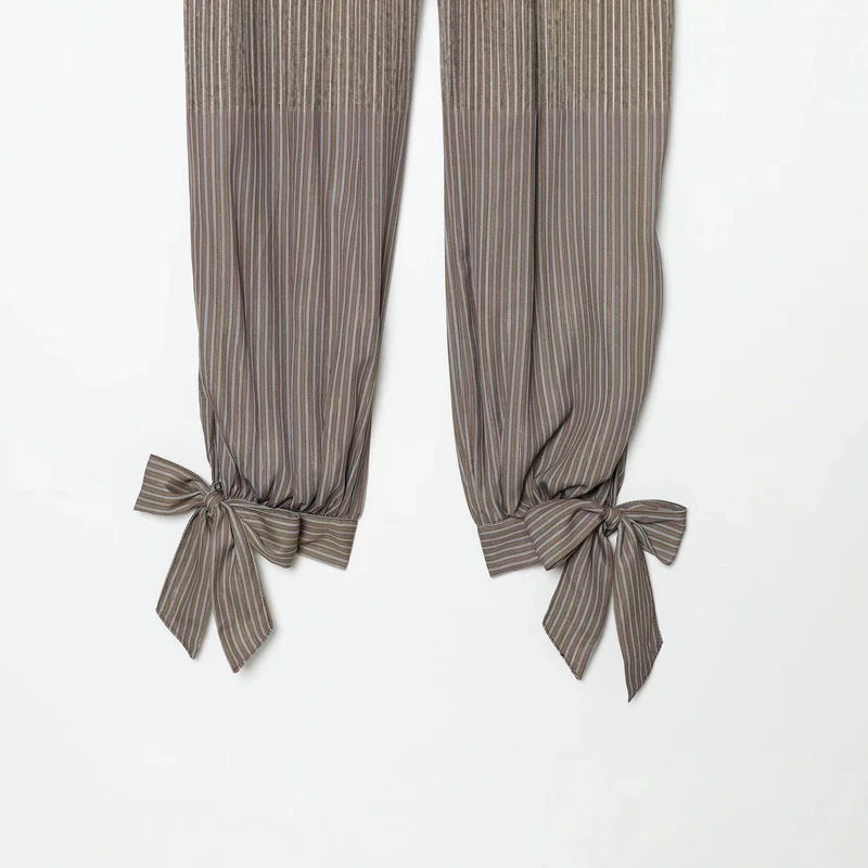 Damen Gestreifte Relaxed-Hose mit elastischem Taillenbund und bindbaren Knöchel-Schleifen Drune