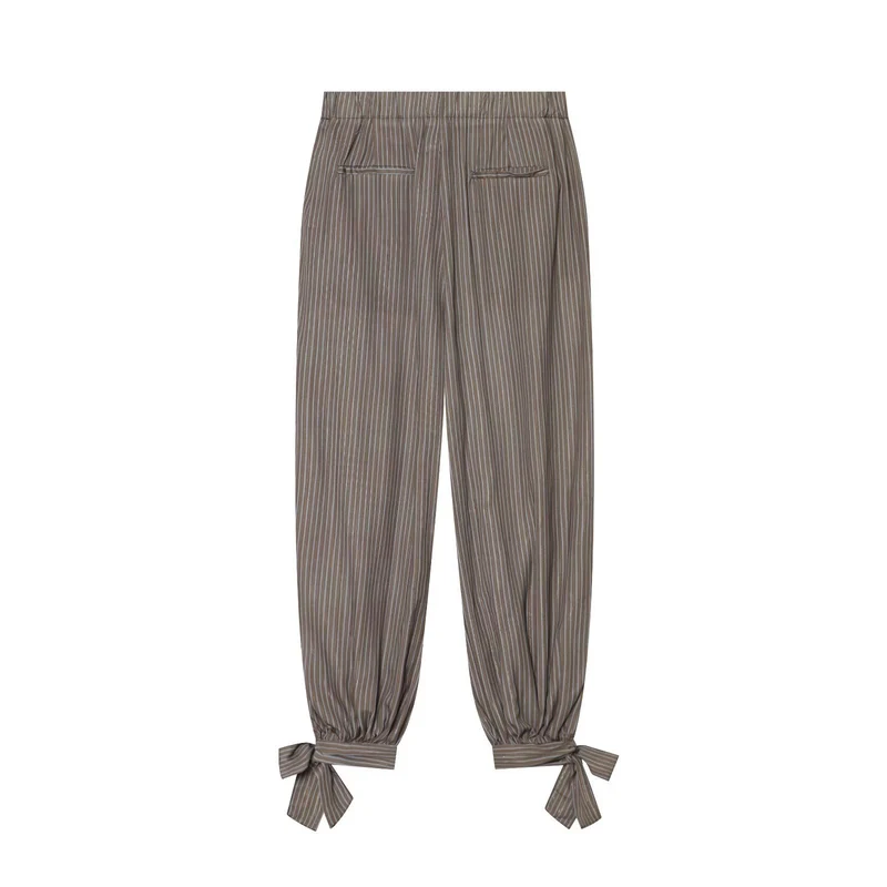 Damen Gestreifte Relaxed-Hose mit elastischem Taillenbund und bindbaren Knöchel-Schleifen Drune