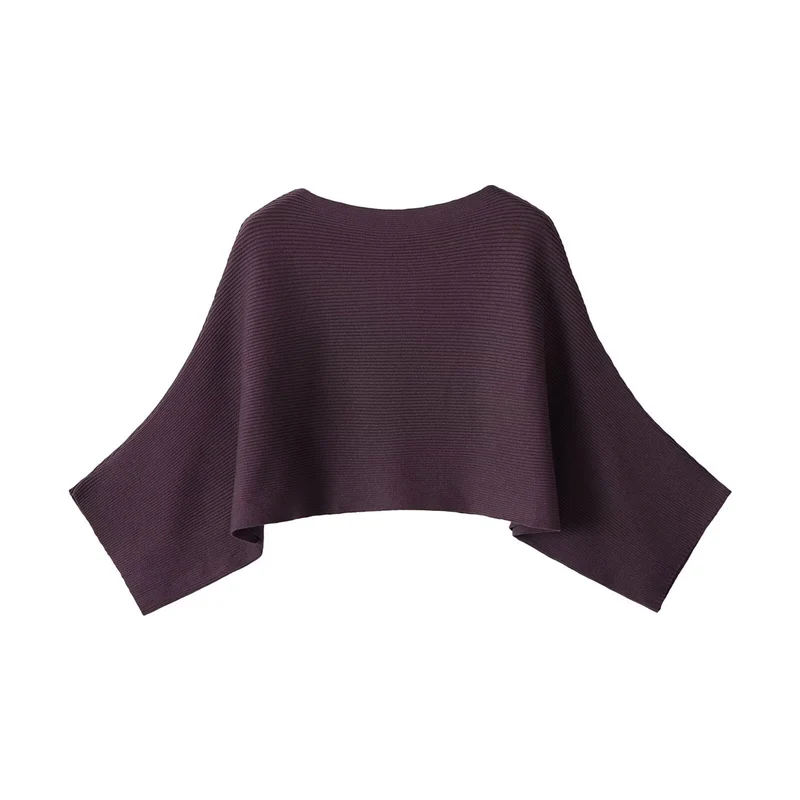 Damen Gerippter Kurz‑Poncho mit U‑Boot‑Ausschnitt und kastiger Silhouette Drune
