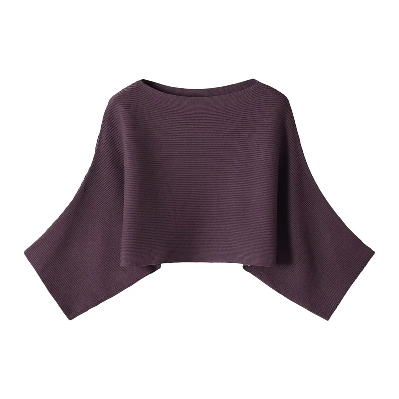 Damen Gerippter Kurz‑Poncho mit U‑Boot‑Ausschnitt und kastiger Silhouette Drune