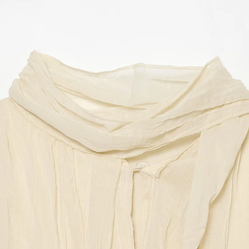 Damen Geraffte Crinkle-Bluse mit Schlauchkragen, Ballonärmeln und gedrehtem Saum Drune