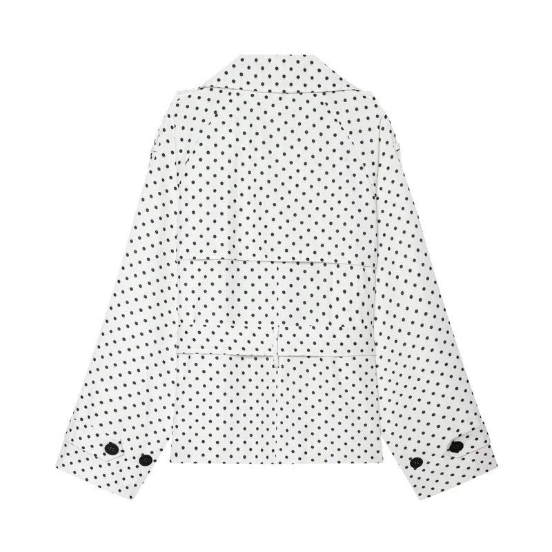 Damen Gepunkteter kurzgeschnittener Trenchcoat mit Taillengürtel und doppelreihiger Knopfleiste Drune