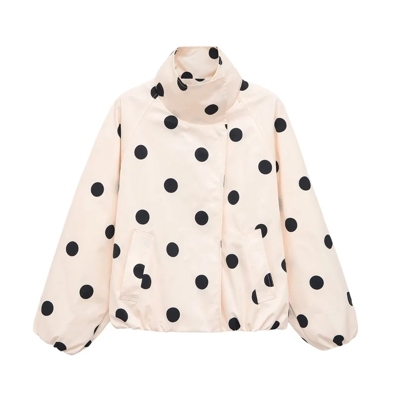 Damen Gepolsterte Oversize-Jacke mit hohem Stehkragen und Punkte-Print Drune