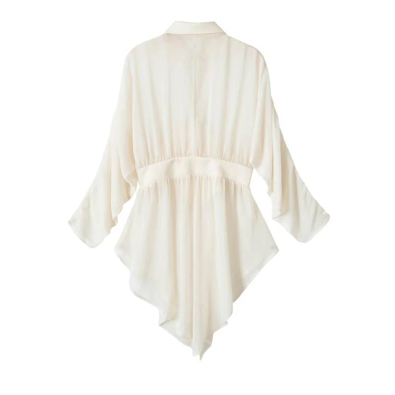 Damen fließende Tunika-Bluse mit geraffter Taille und spitzem Saum Drune