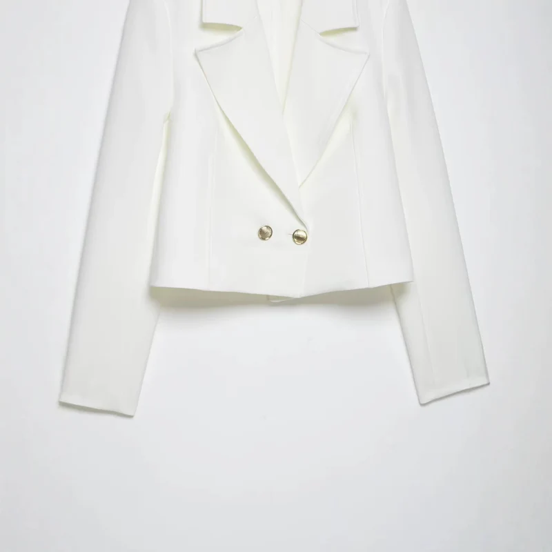 Damen Eleganter taillierter Cropped‑Blazer mit doppelreihiger Zierknopfleiste und konstruiertem Revers Drune
