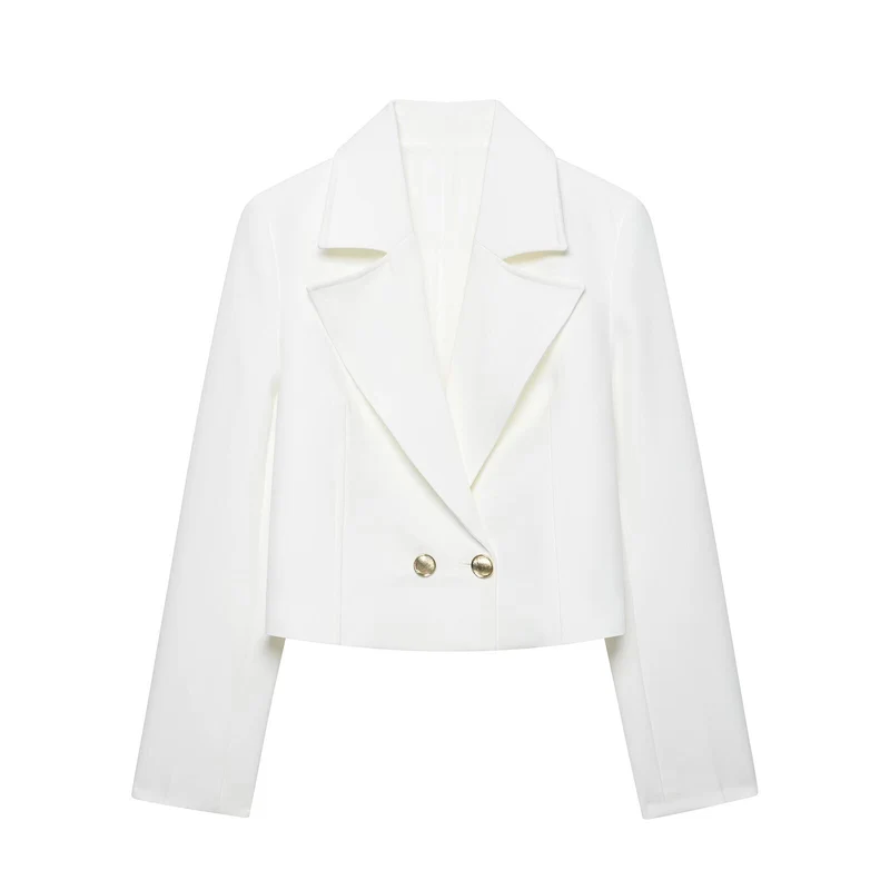Damen Eleganter taillierter Cropped‑Blazer mit doppelreihiger Zierknopfleiste und konstruiertem Revers Drune