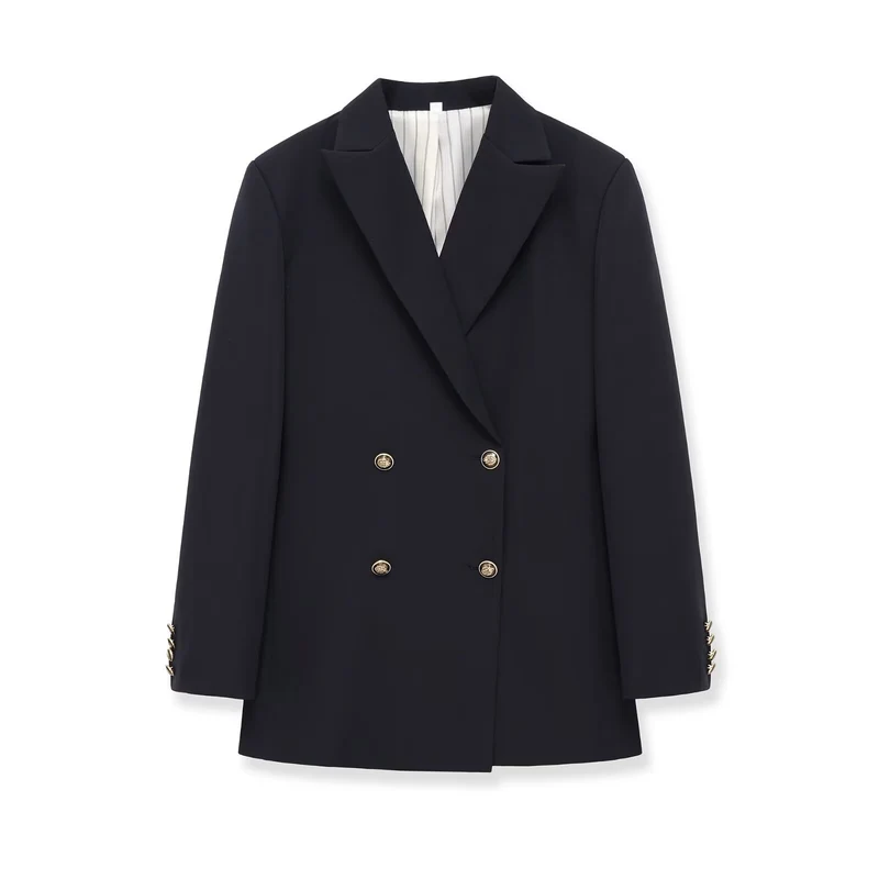 Damen Doppelreihiger Longblazer mit markanten Goldknöpfen und strukturierter Schulter Drune