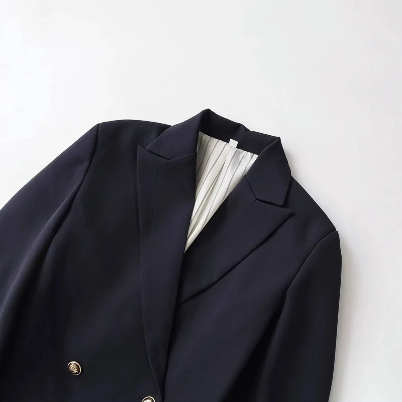 Damen Doppelreihiger Longblazer mit markanten Goldknöpfen und strukturierter Schulter Drune