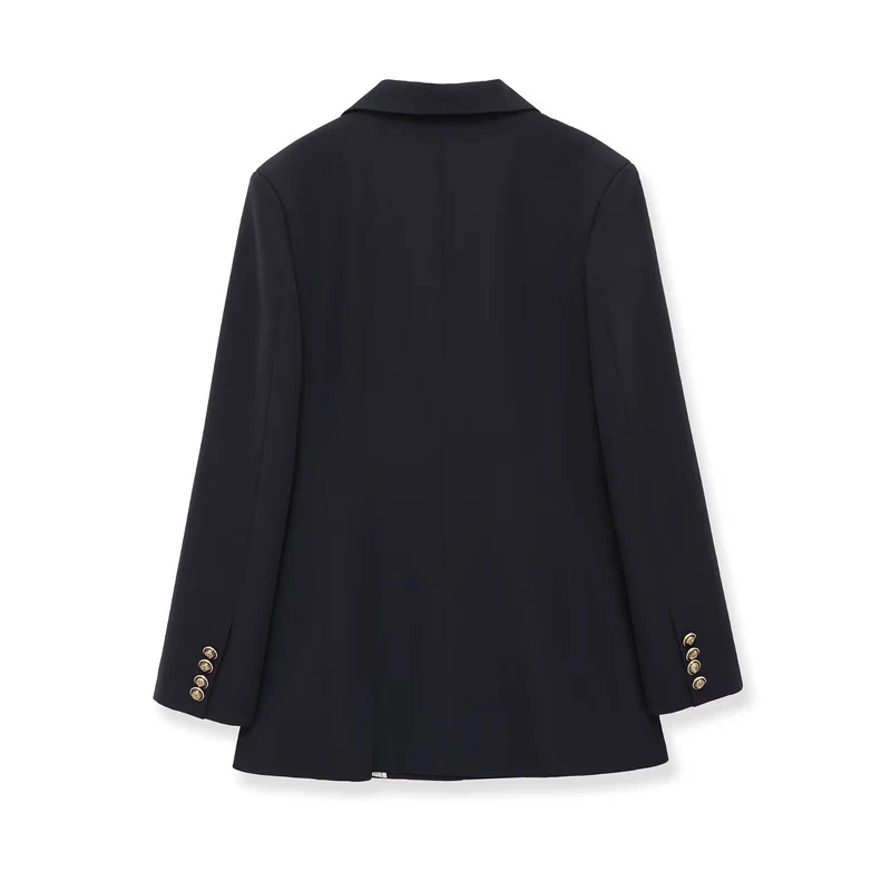 Damen Doppelreihiger Longblazer mit markanten Goldknöpfen und strukturierter Schulter Drune
