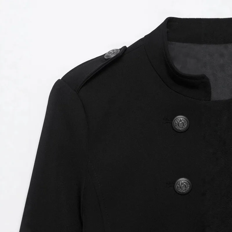 Damen Doppelreihige Militärjacke mit Stehkragen Drune