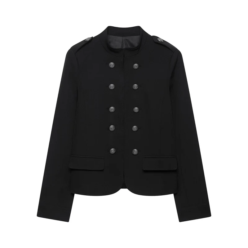 Damen Doppelreihige Militärjacke mit Stehkragen Drune