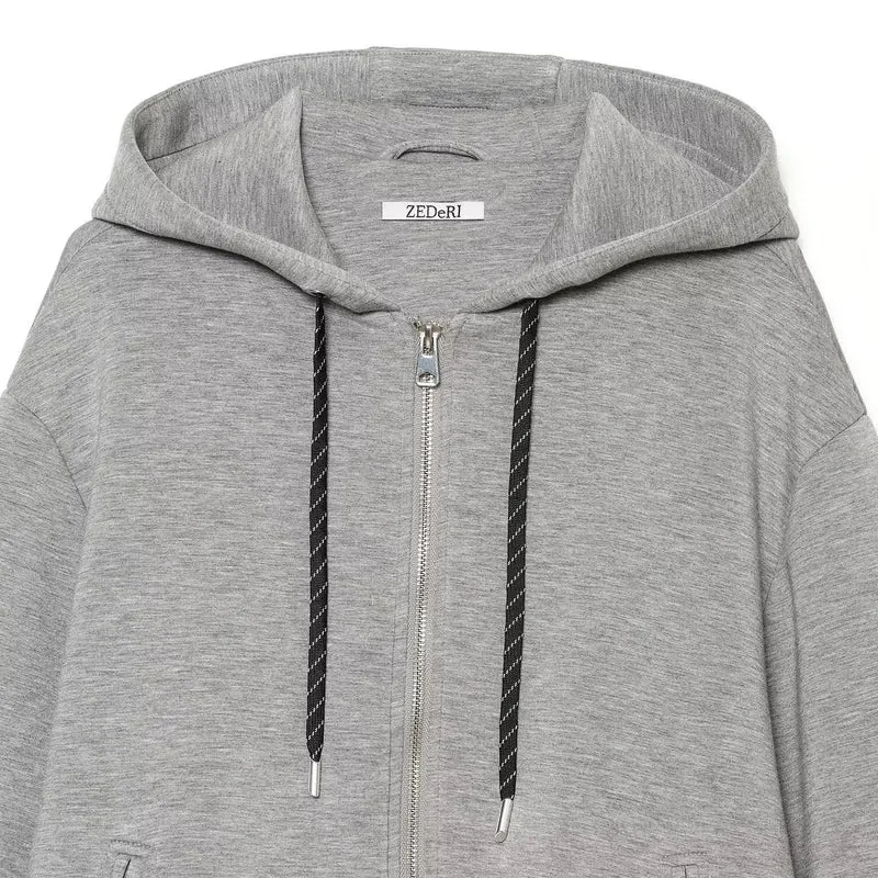 Damen Cropped Kapuzen-Zipjacke mit weitem Oversize-Schnitt Drune