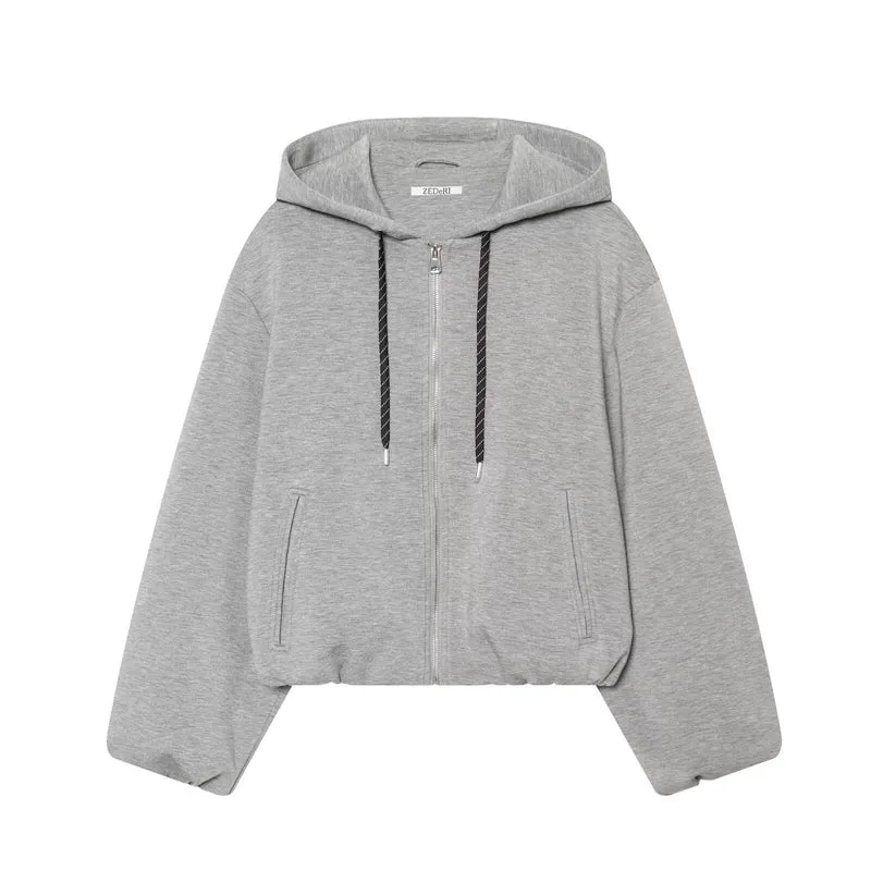 Damen Cropped Kapuzen-Zipjacke mit weitem Oversize-Schnitt Drune