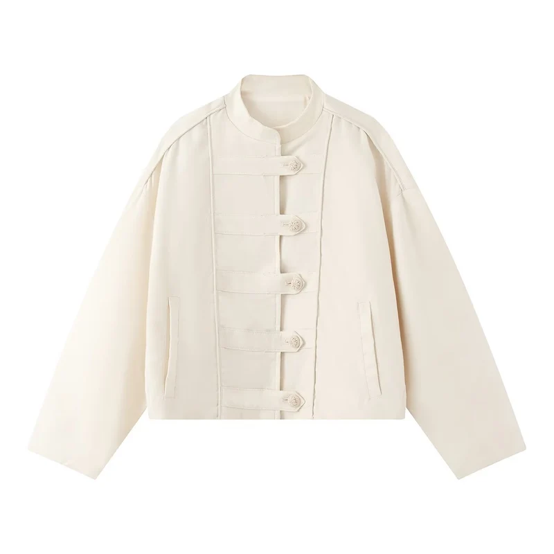Damen Boxy-Jacke mit Stehkragen und Knebelverschlüssen Drune
