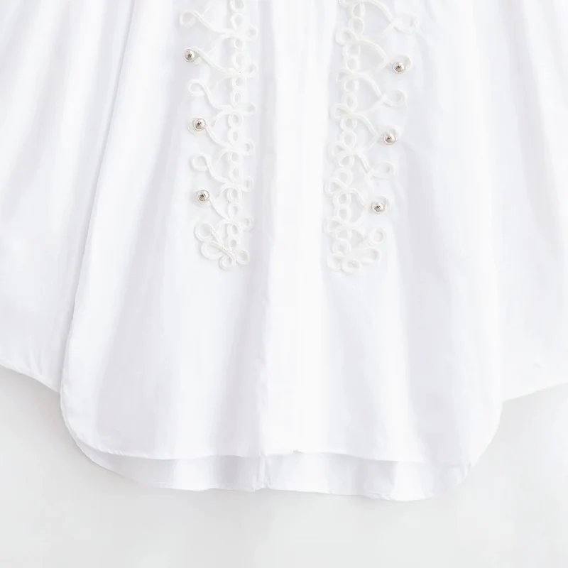 Damen Bluse mit dekorativen Froschverschlüssen und Zierkordeln Drune