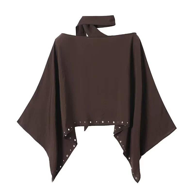 Damen Asymmetrisches Poncho‑Cape mit Bindeschal und Ösenbesatz Drune