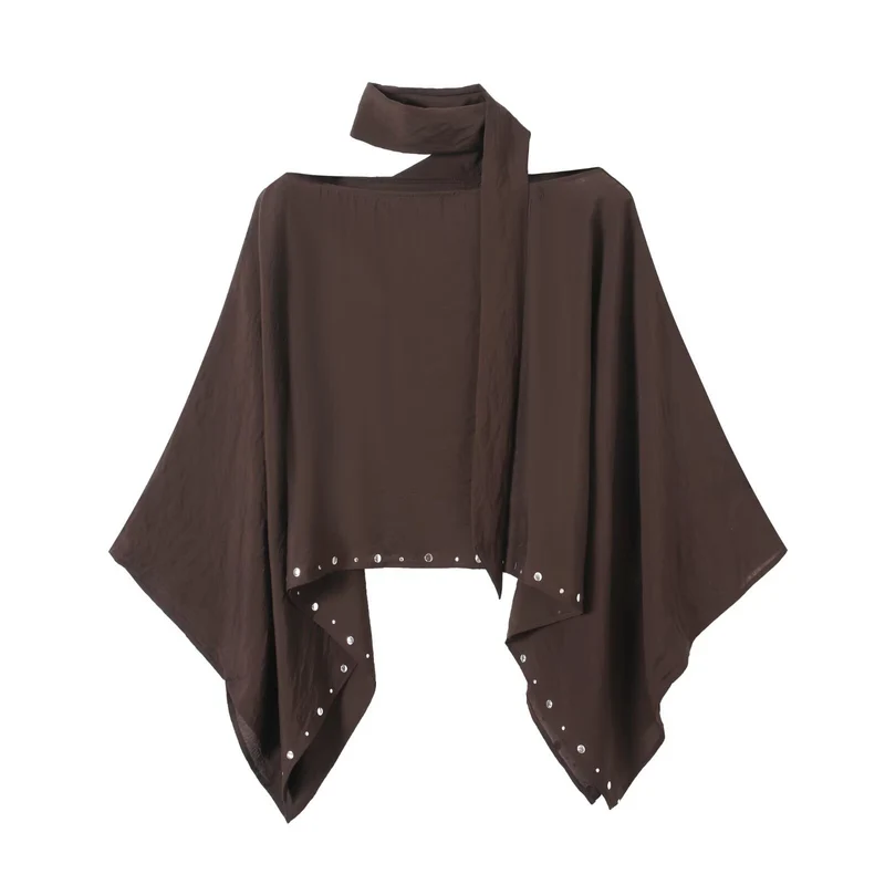 Damen Asymmetrisches Poncho‑Cape mit Bindeschal und Ösenbesatz Drune