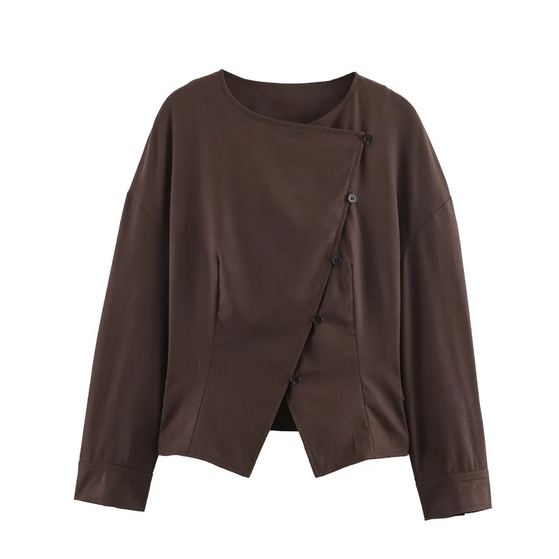 Damen Asymmetrische Wickeljacke mit dekorativer Knopfleiste und überschnittenen Schultern Drune