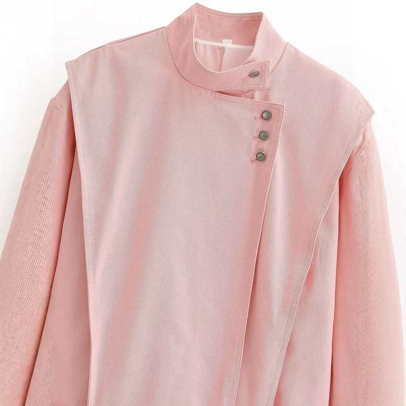 Damen asymmetrische Oversize-Jacke mit hohem Stehkragen und dekorativer Knopfleiste Drune