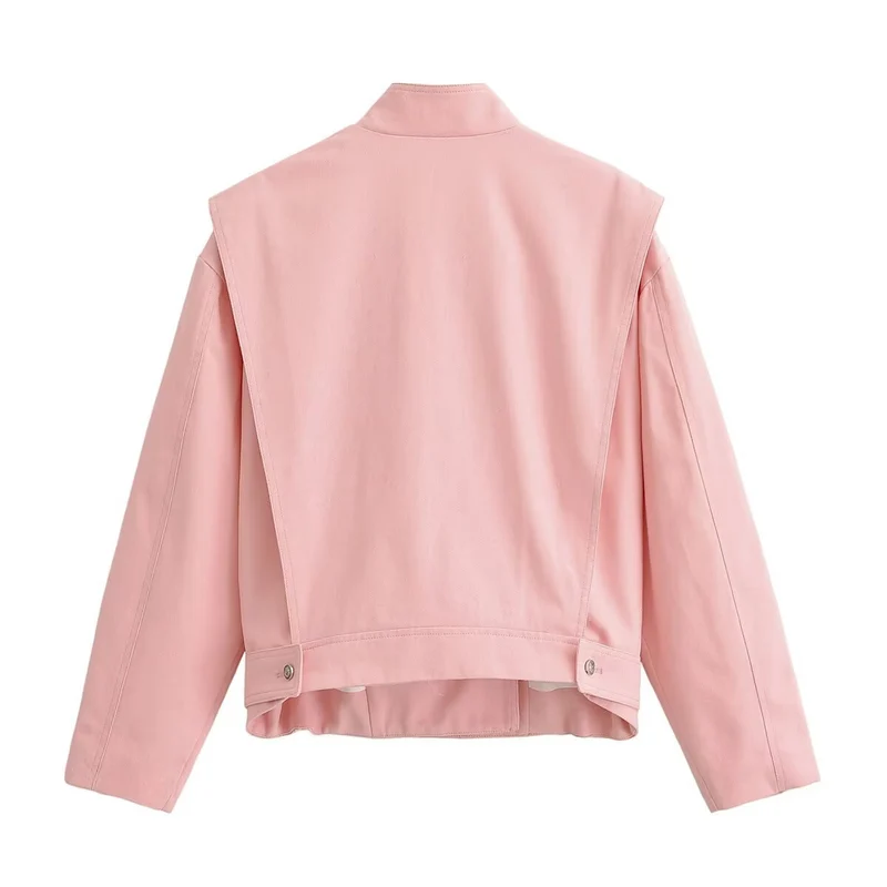 Damen asymmetrische Oversize-Jacke mit hohem Stehkragen und dekorativer Knopfleiste Drune
