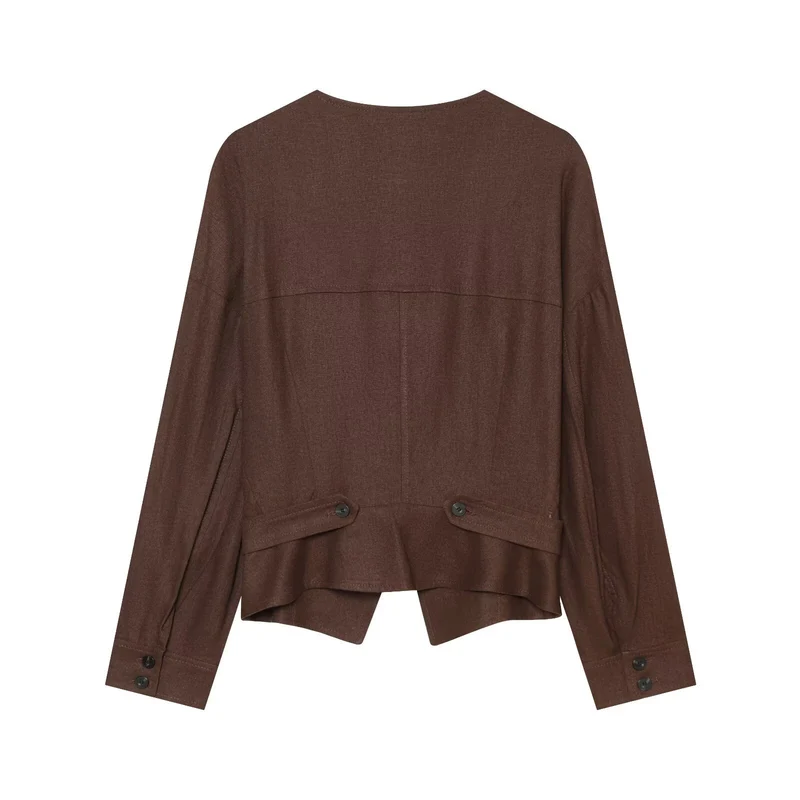 Damen Asymmetrische Leinenbluse mit diagonalem Knopfverschluss Drune