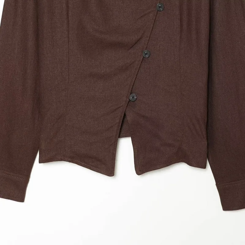Damen Asymmetrische Leinenbluse mit diagonalem Knopfverschluss Drune