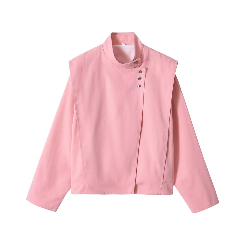 Damen Asymmetrische Kurzjacke mit Stehkragen und überlappender Schulterpasse Drune