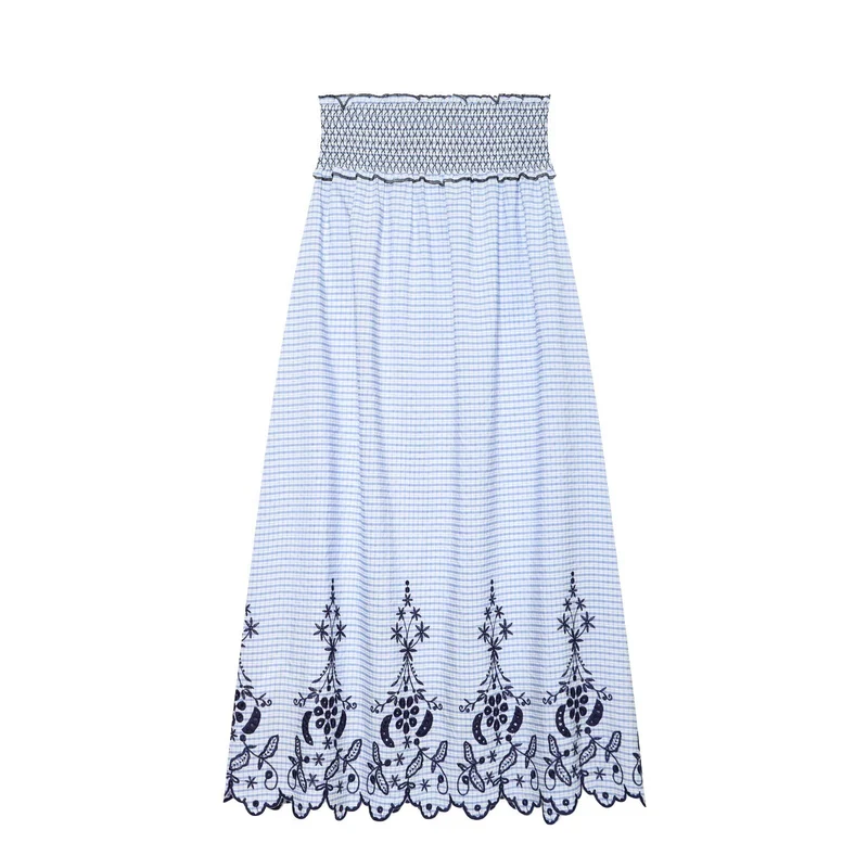 Damen Ärmelloses Maxikleid mit Smokoberteil und floraler Stickerei am Saum Drune