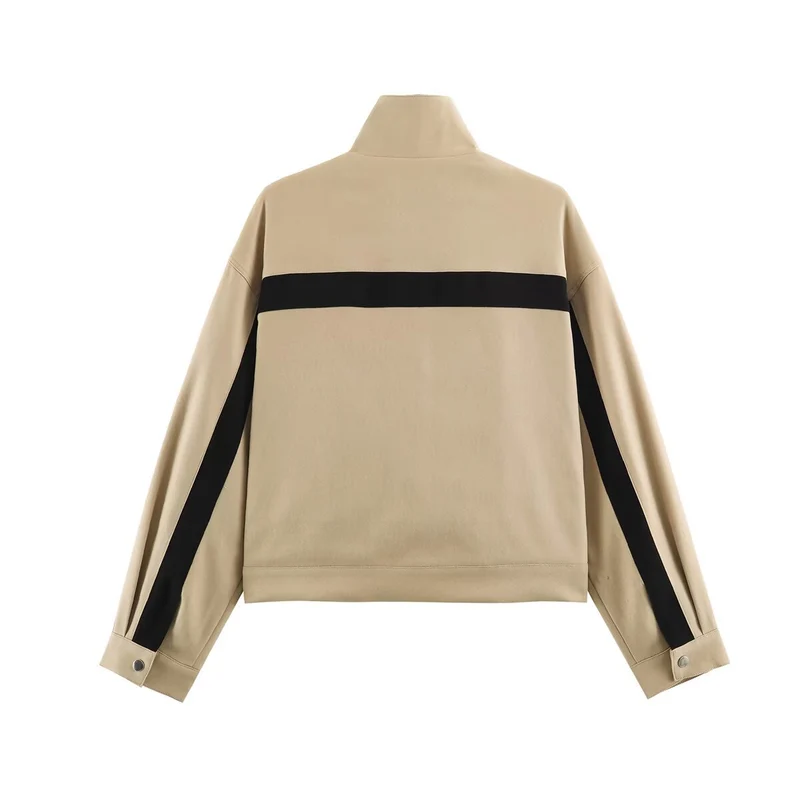 Unisex Kurz geschnittene Trackjacke mit Stehkragen, Kontraststreifen und Reißverschluss Drune