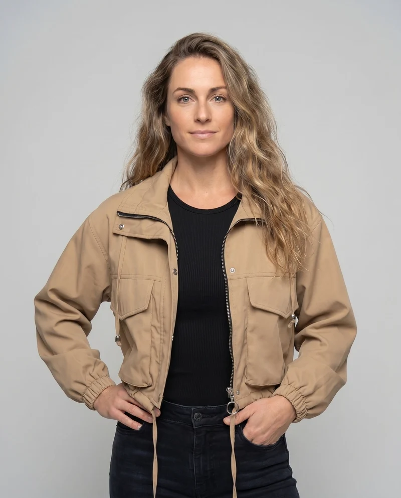 Damen trendige und lässige cropped Jacke mit praktischen Taschen