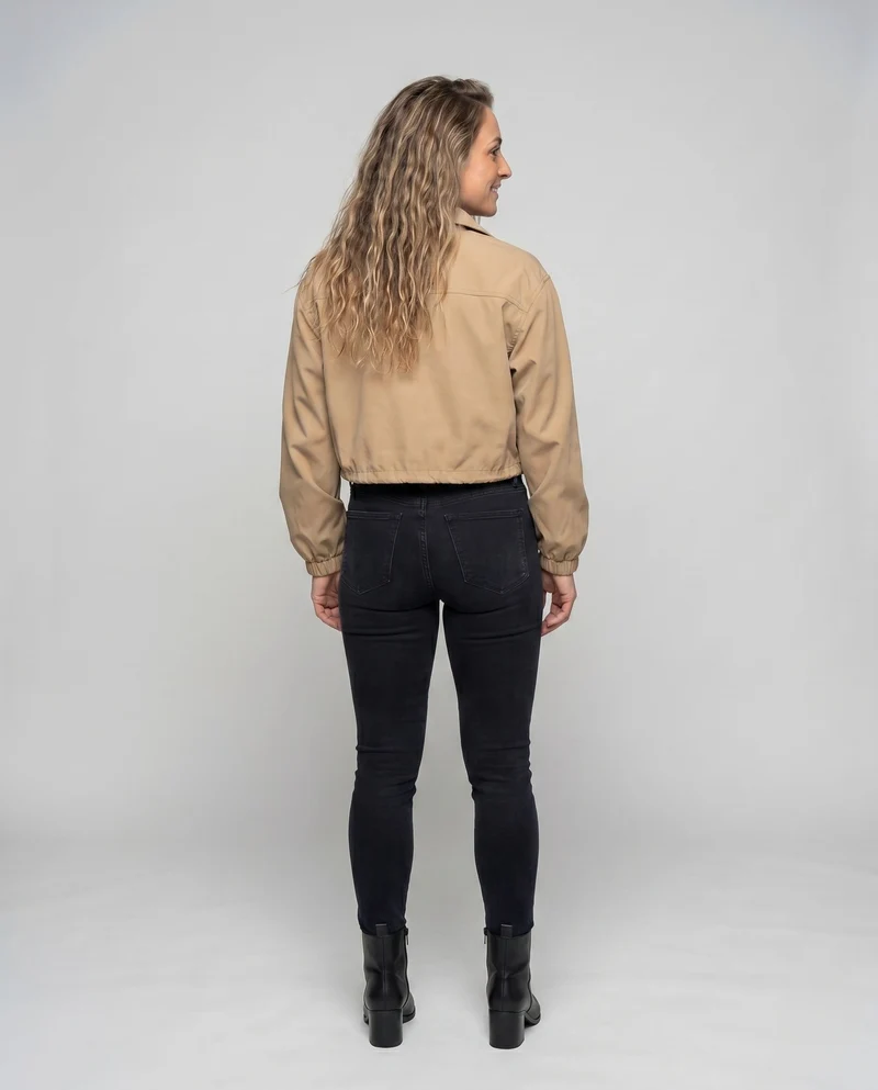 Damen trendige und lässige cropped Jacke mit praktischen Taschen