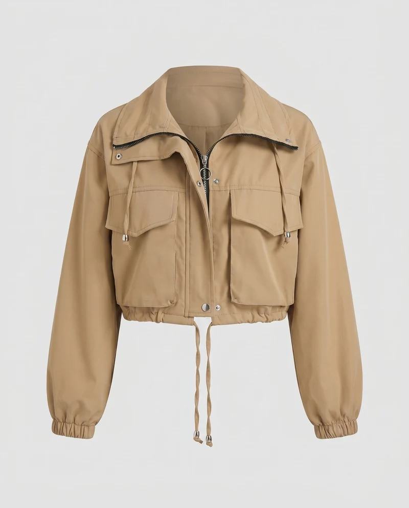 Damen trendige und lässige cropped Jacke mit praktischen Taschen