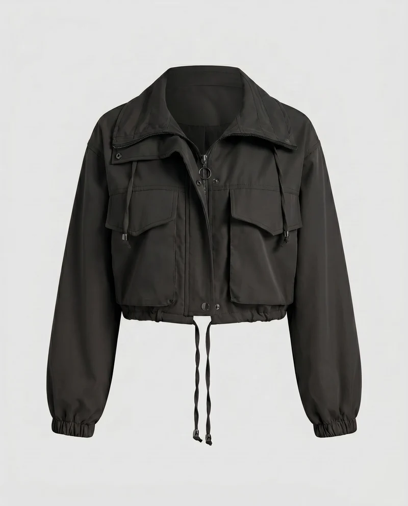 Damen trendige und lässige cropped Jacke mit praktischen Taschen