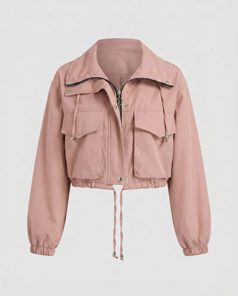 Damen trendige und lässige cropped Jacke mit praktischen Taschen