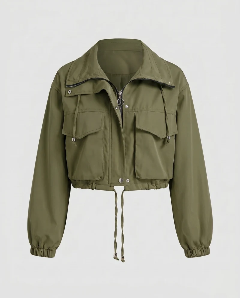 Damen trendige und lässige cropped Jacke mit praktischen Taschen