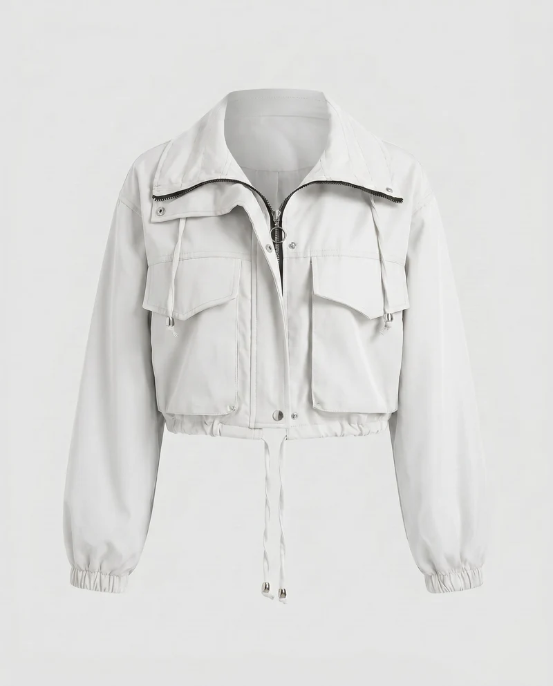Damen trendige und lässige cropped Jacke mit praktischen Taschen