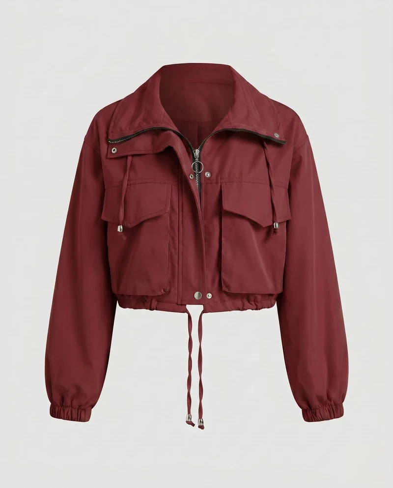 Damen trendige und lässige cropped Jacke mit praktischen Taschen