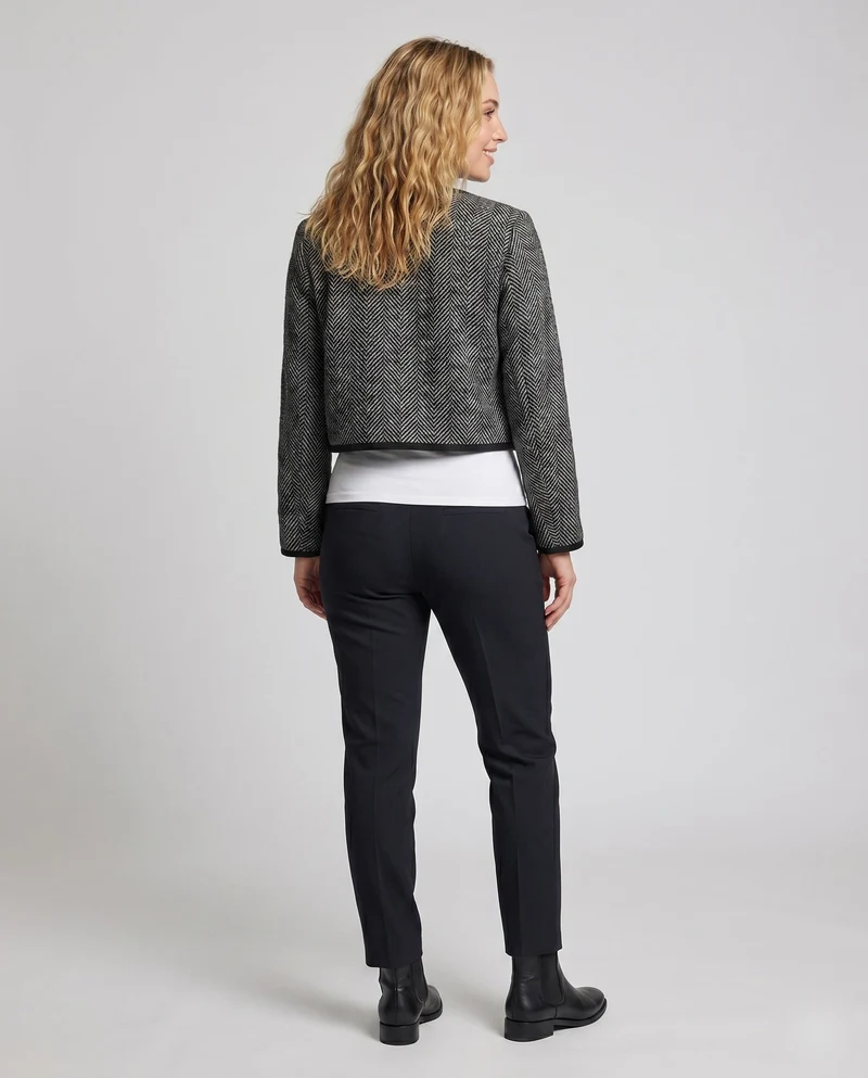 Damen stilvolle Jacke mit strukturiertem Hahnentritt und stilvollen Knopfdetails