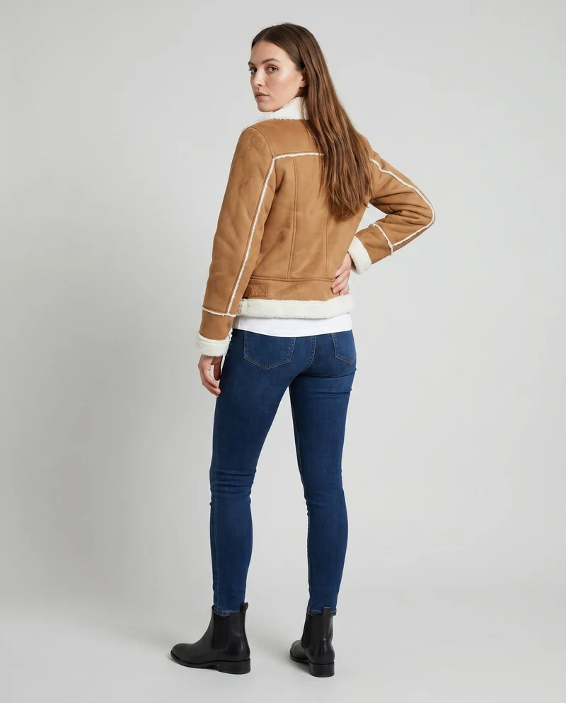 Damen Teddy Fleece Jacke mit Knopfverschluss und praktischen Taschen