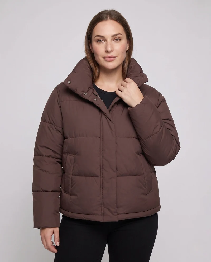 Damen Nan Boxy Kurz Steppjacke mit extrahohem Kapuzenbesatz und weichen Bündchen