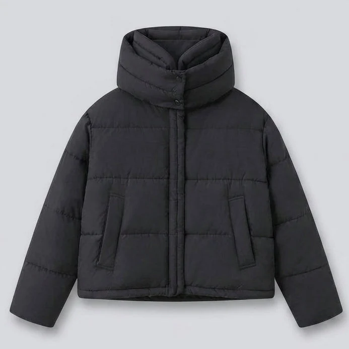 Damen Nan Boxy Kurz Steppjacke mit extrahohem Kapuzenbesatz und weichen Bündchen