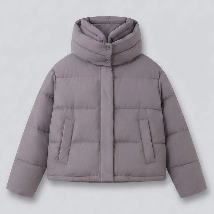 Damen Nan Boxy Kurz Steppjacke mit extrahohem Kapuzenbesatz und weichen Bündchen