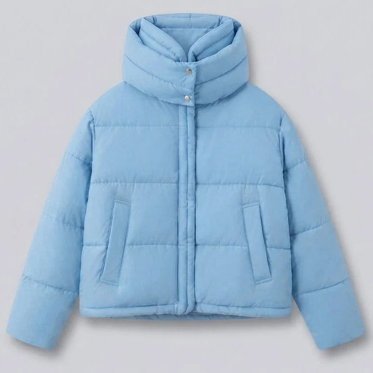 Damen Nan Boxy Kurz Steppjacke mit extrahohem Kapuzenbesatz und weichen Bündchen